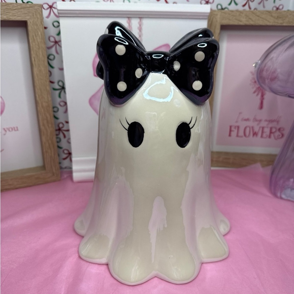Viral Halloween Ghost with Black Bow with Polkadots
